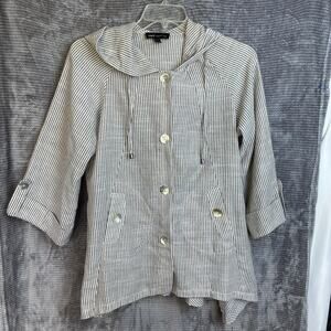 JNY Hooded Swing Jacket Womens Sized L Coastal Lagenlook Linen Resort Vacation